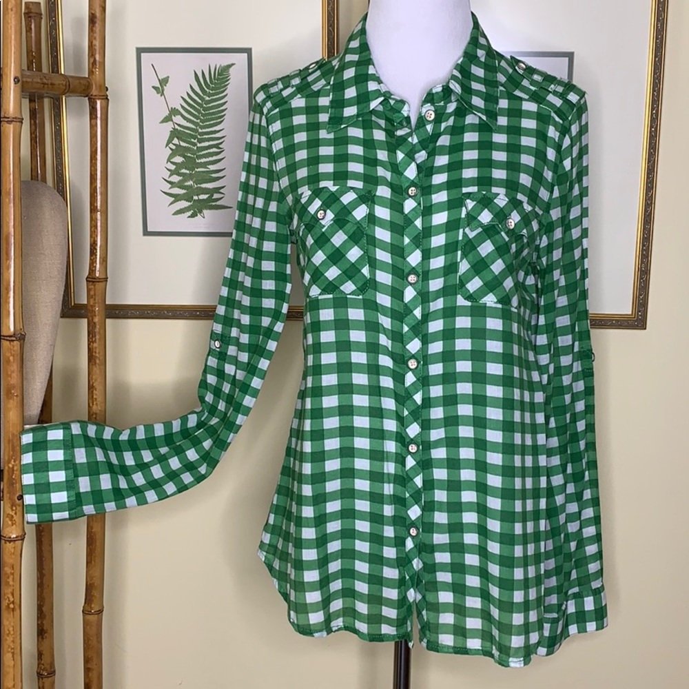 Anthropologie brand Sanctuary green check top XS